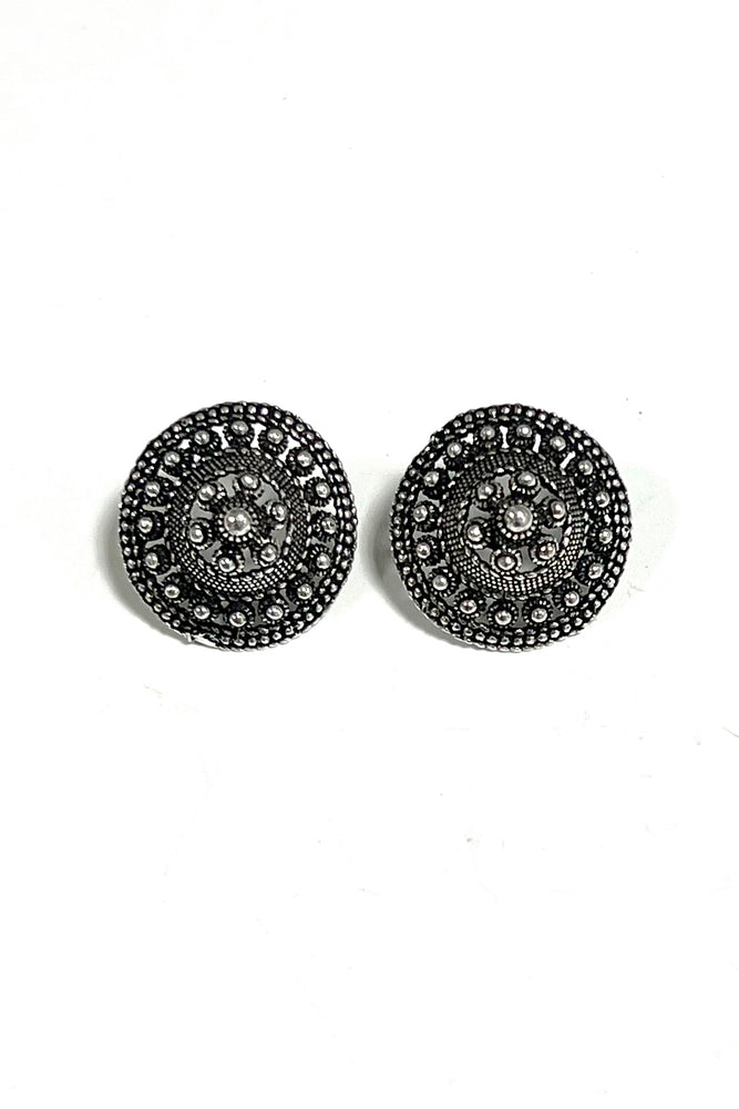 Sterling Silver Laos Button Style Earrings