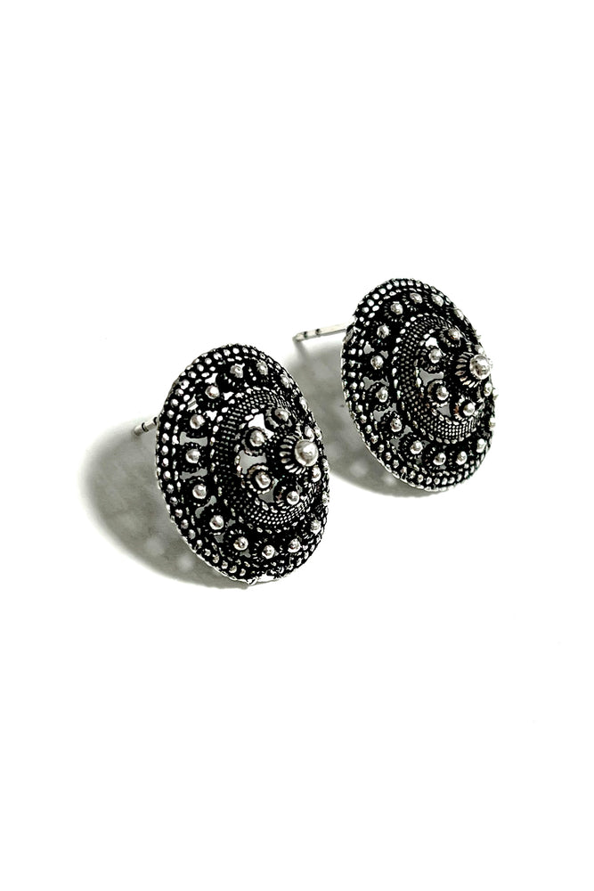 Sterling Silver Laos Button Style Earrings