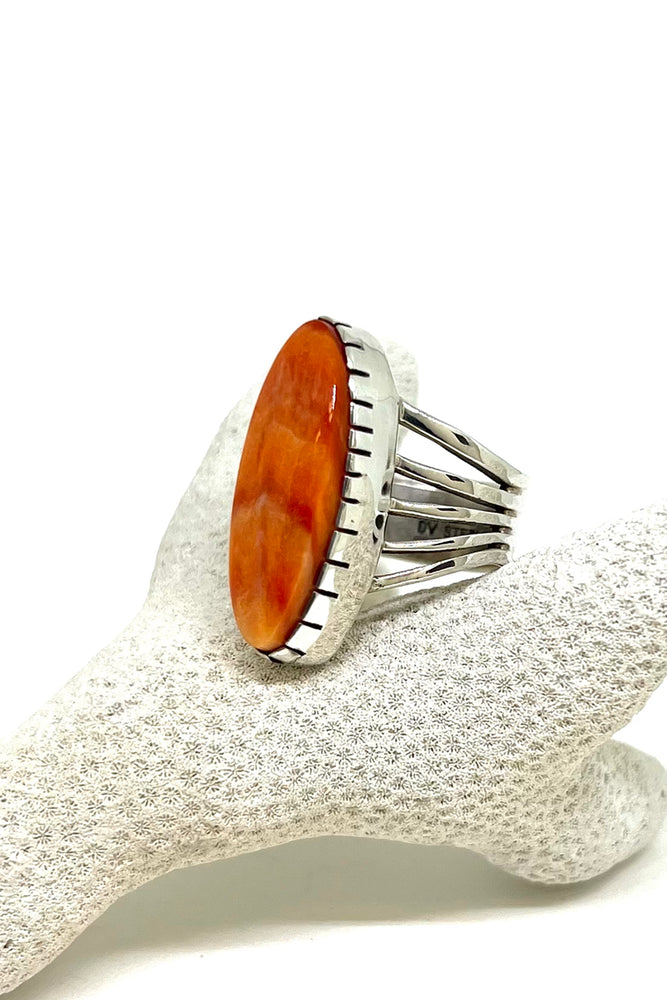 Navajo Delbert Vandever Orange Spiny Shell Ring (Size 6 )