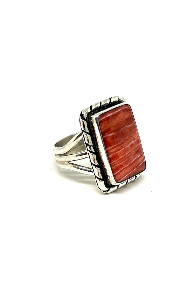 Navajo Red Spiny Shell Rectangle Ring (Size 8 ½)