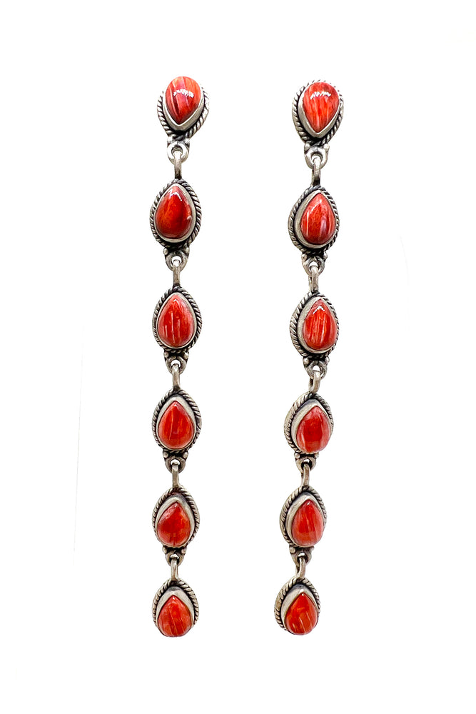 Navajo Red Spiny Shell and Sterling Silver Statement Earrings