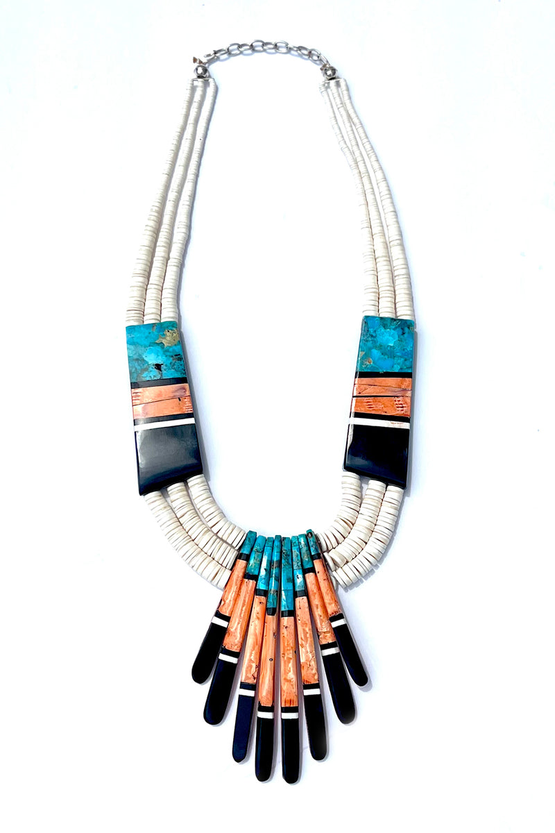 Turquoise with Orange Spiny Oyster Shell Necklace Santo Domingo main image 1
