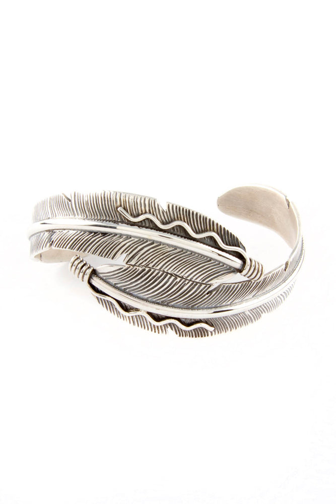 Navajo Double Feather Sterling Silver Cuff Bracelet
