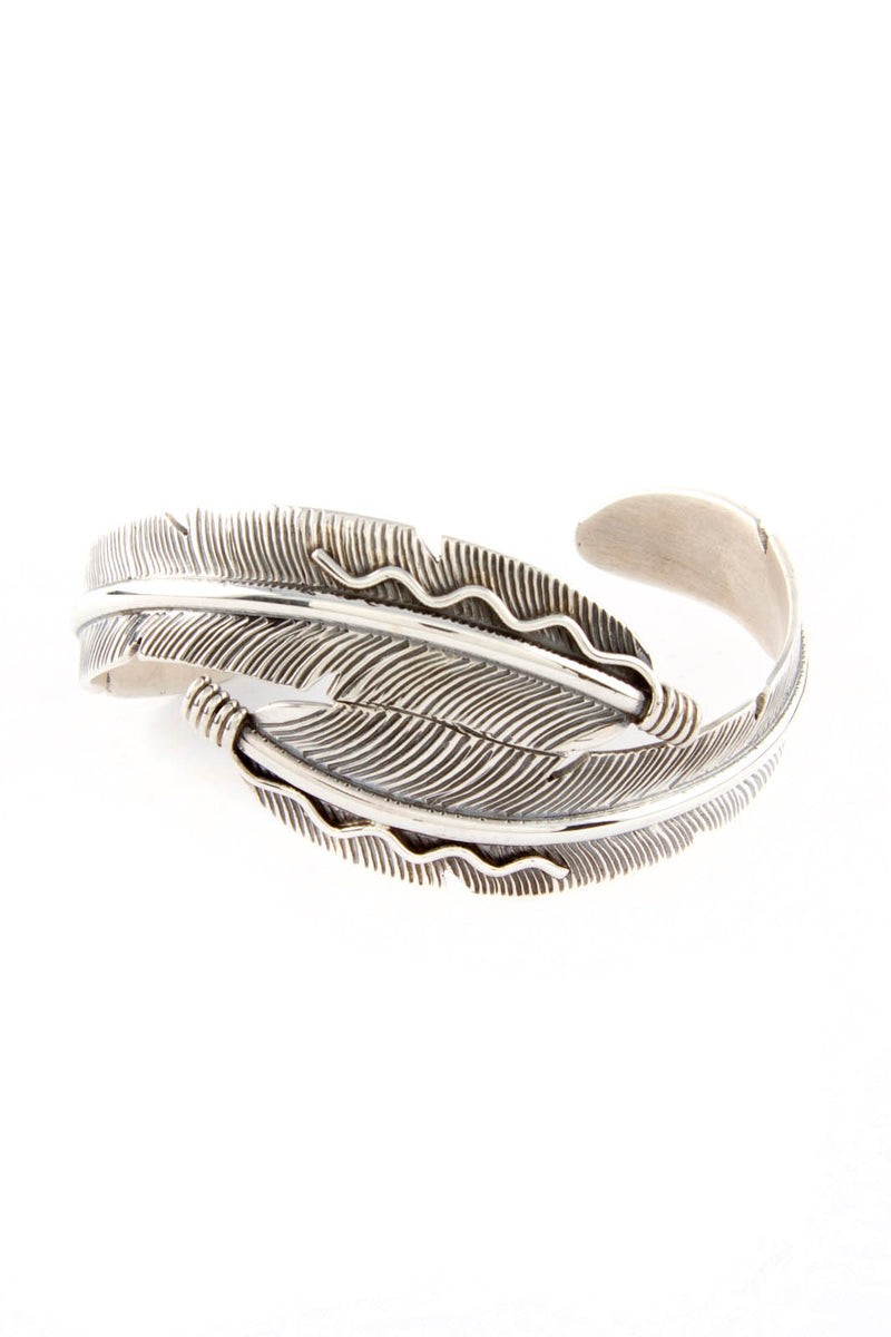 SAGE STRIPED FEATHER CUFF BRACELET