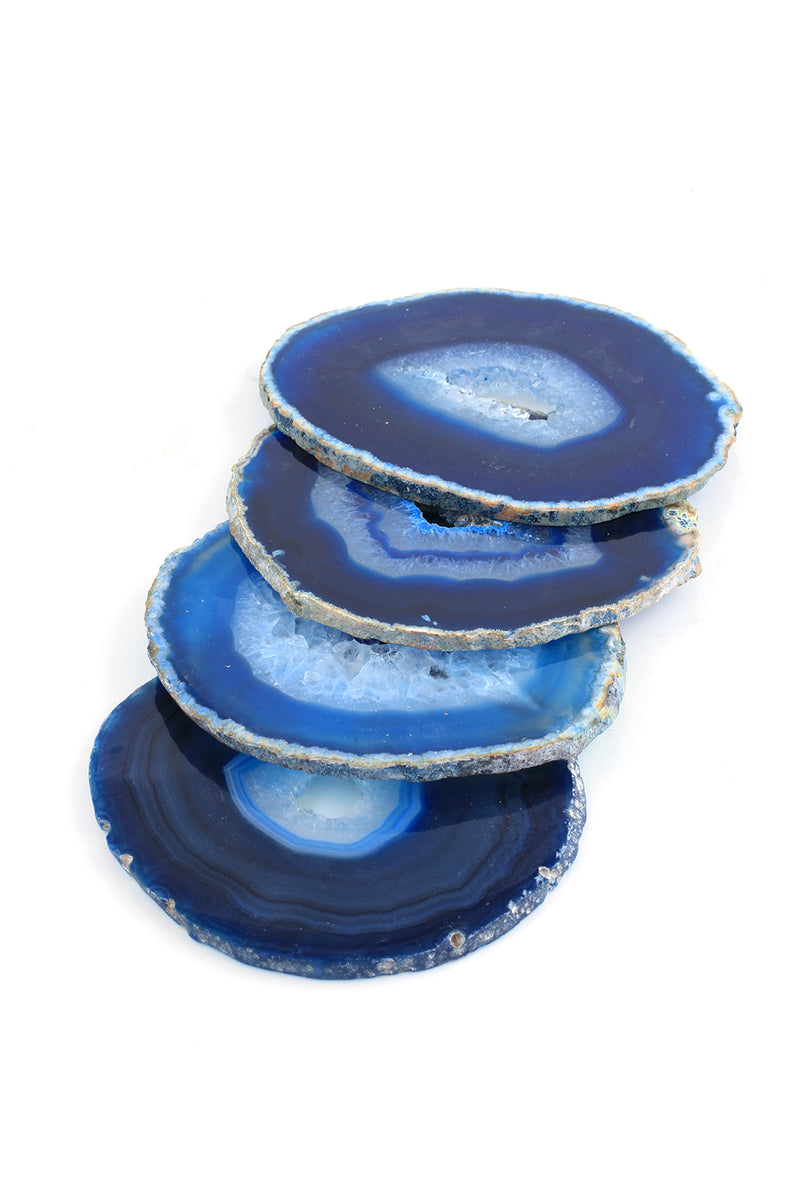 Natural Sliced Teal Agate Coasters, Set of 4 Unique and Beautiful Drink  Coasters from Round Brazilian Geode Rock with Wooden Holder, Large Blue  Stone Coaster: Buy Online at Best Price in UAE 