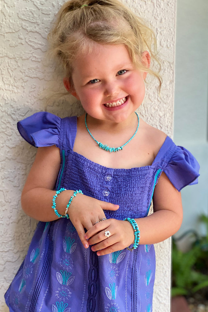 Children's Kingman Turquoise and Silver Bead Bracelet