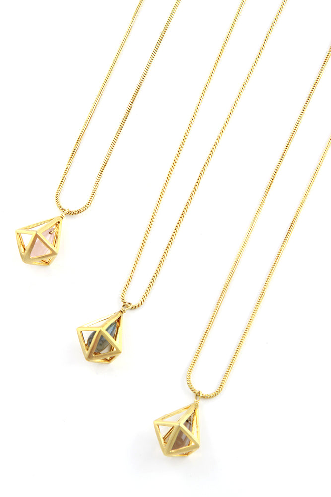 Gold Plated Labradorite Cage Necklace