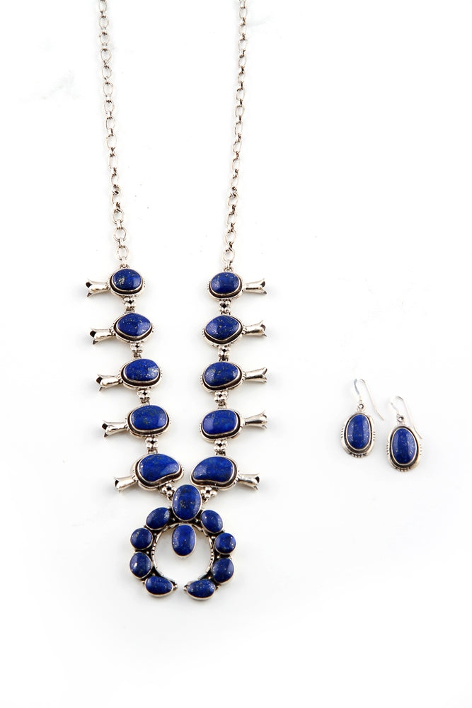 Navajo Lapis Lazuli Squash Blossom Necklace with Earrings