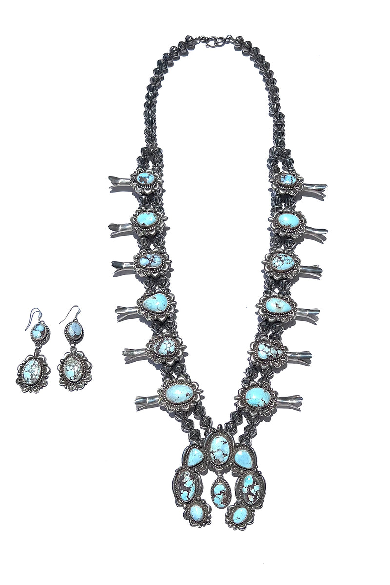 Dry Creek Turquoise Squash Blossom Necklace and Earring Set by