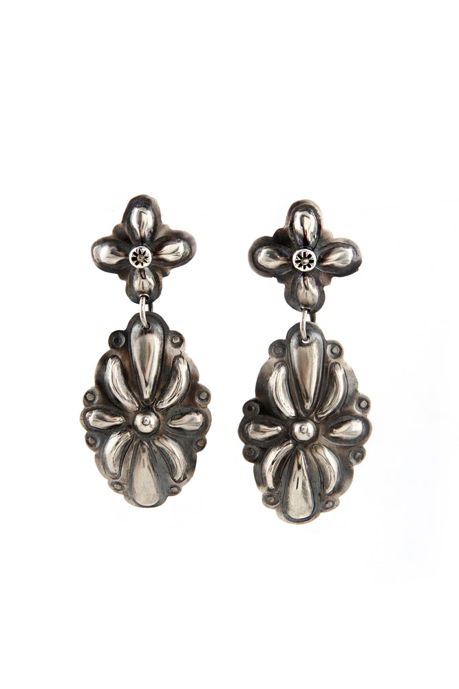 Navajo Oxidized Sterling Silver Repousse Post Earrings