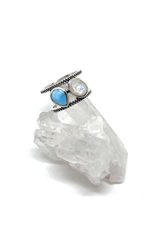 Contemporary Larimar and Moonstone Ring (Sizes 6, 7 1/4, 9, 9 1/2)