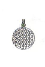 Moldavite Flower of Life Sterling Silver Pendant