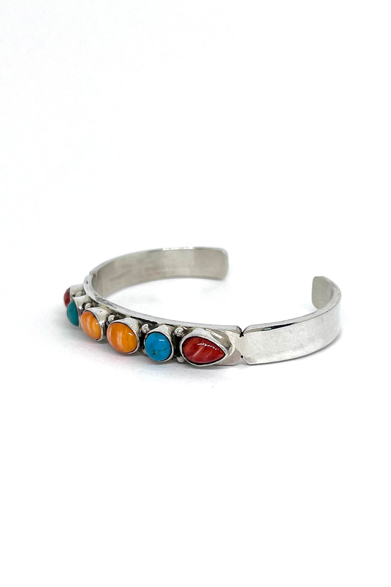 Item #988T- Navajo Multi Stone Cluster Sterling Silver Cuff Bracelet by  NAKAI —Men's and Women's Multi Color Stone Bracelets- EAGLE ROCK TRADING