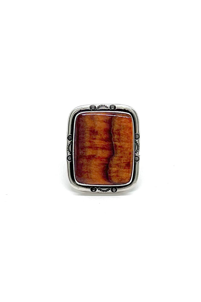 Navajo Orange Spiny Shell Rectangle Ring (Size 9 ½)