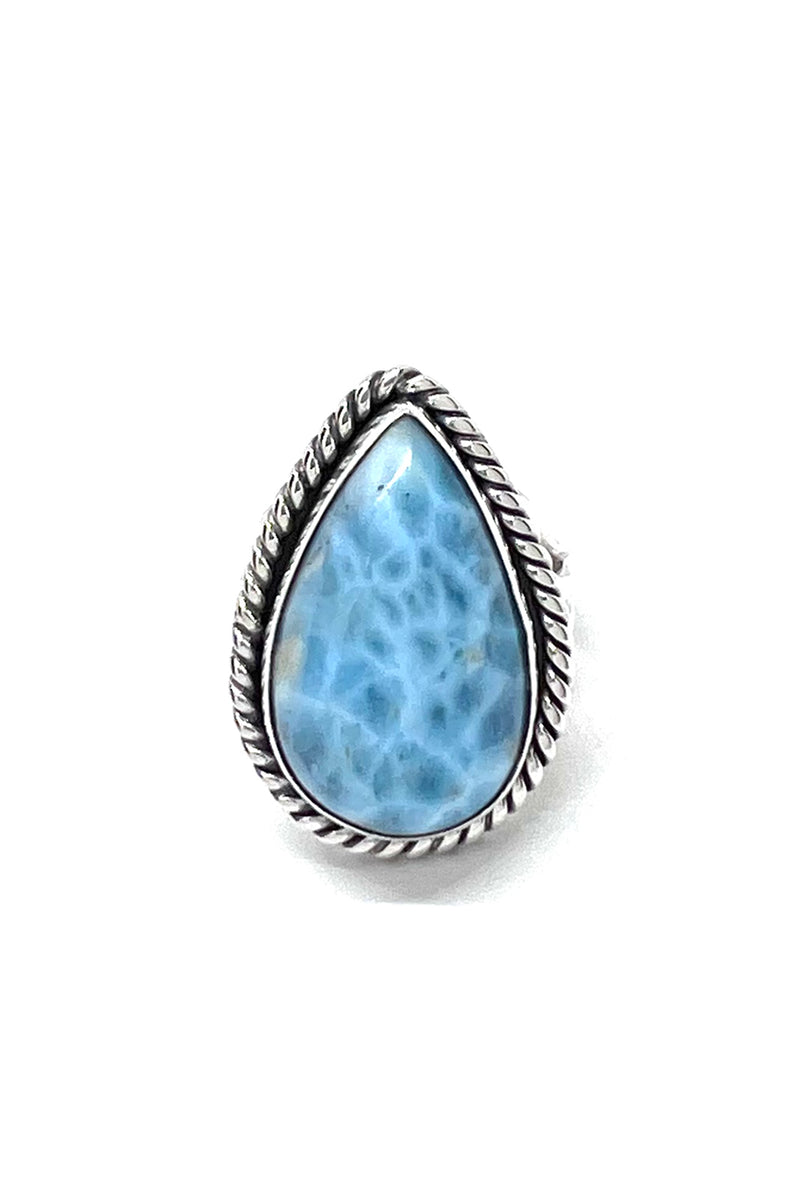 Navajo Sterling Silver Tear Drop Larimar Ring (Size 8 ½) – Silver