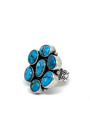 Kingman Turquoise Sterling Silver Cluster Ring (Size 8)