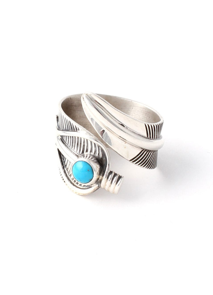 Navajo Sterling Silver and Turquoise Feather Ring (Adjustable)
