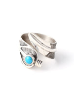 Navajo Sterling Silver and Turquoise Feather Ring (Adjustable)