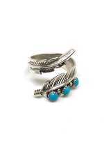Sterling Silver and Turquoise Adjustable Feather Ring (Adjustable)