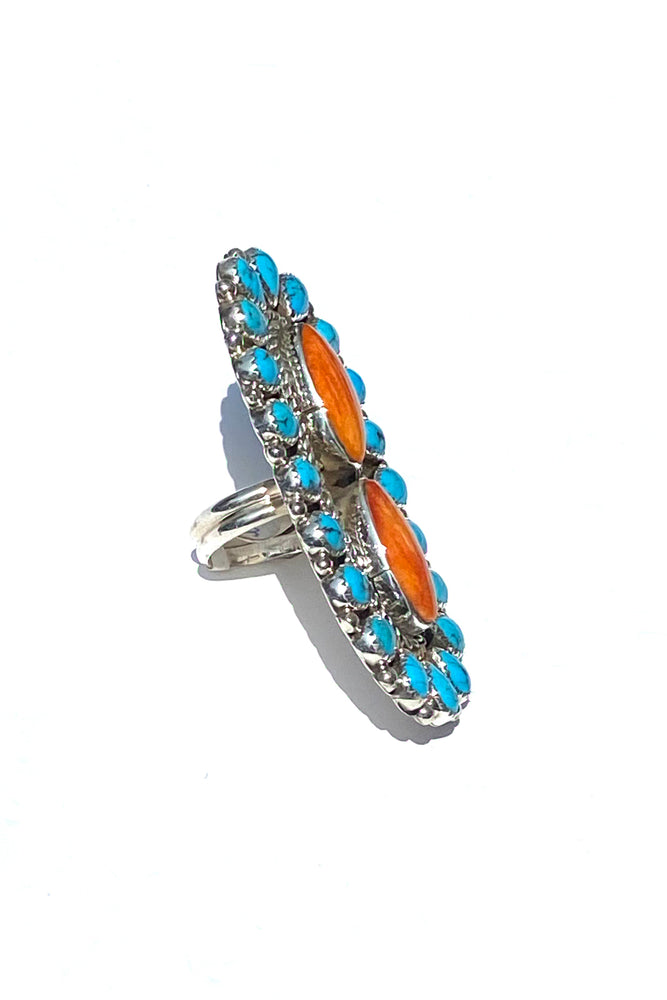 Merle House Navajo Turquoise and Spiny Shell Statement Ring (Size 7 ½)