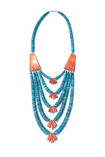 Santo Domingo 5 Strand Turquoise & Spiny Oyster Heishi Statement Necklace
