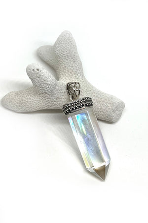 Aqua Aura Quartz Sterling Silver Pendant