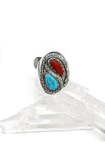 Effie Calavasa Turquoise and Coral Snake Ring (Size 10 ½)