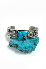 Men’s Hand-Stamped Sterling Silver & Turquoise Cuff Bracelet by Frances Melvin