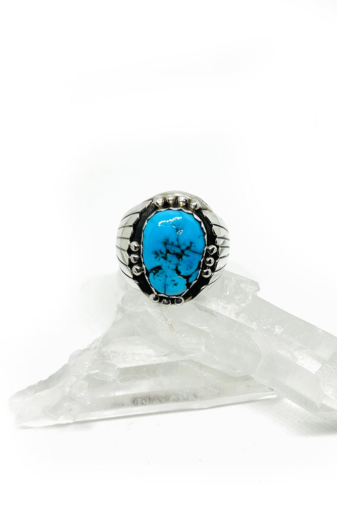 Native American Turquoise and Sterling Silver Men's Ring (Size 10)