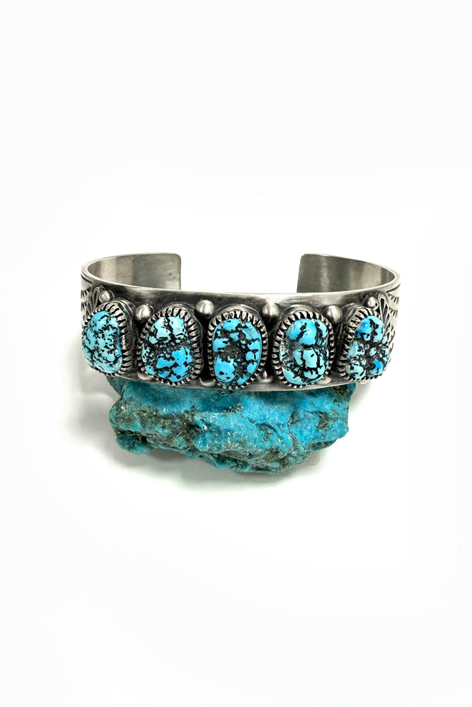 Men’s Turquoise Cuff Bracelet by Mark Yazzie – Sterling Silver, 8" Wrist