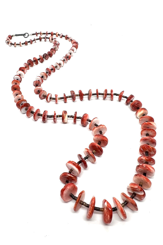 Red Spiny Oyster Shell  Disk Statement Necklace