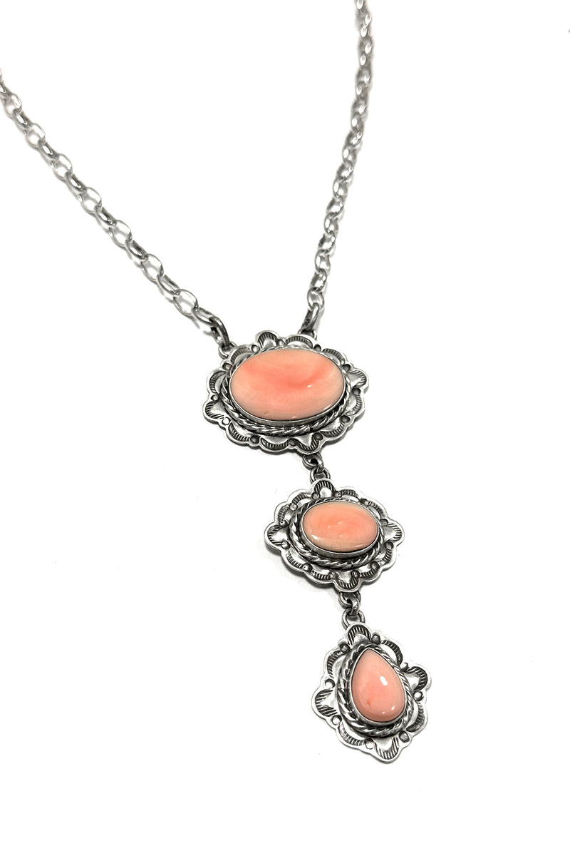 Navajo Handmade Pink Conch Triple Drop Necklace