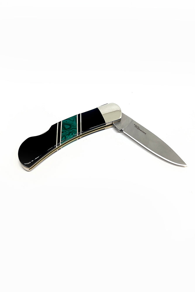 
                
                    Load image into Gallery viewer, Double Sided Malachite and Jet Inlay Knife
                
            