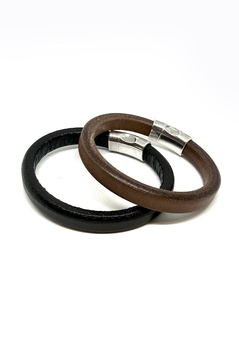 Classic Brown Leather Bracelet with Magnetic Clasp