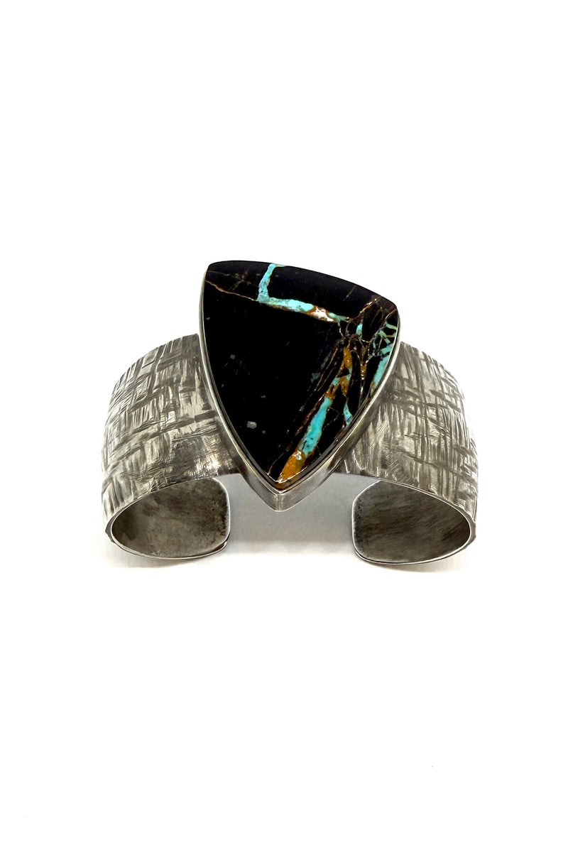 Triangle Black Jack Turquoise Cuff – Navajo Handmade Sterling Silver