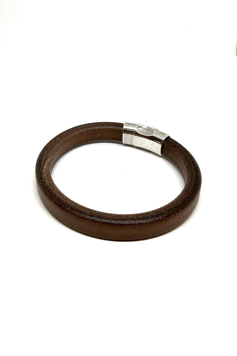 Classic Brown Leather Bracelet with Magnetic Clasp