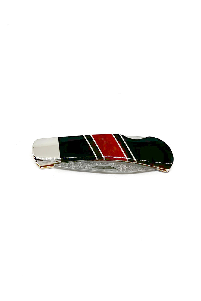 Red Coral and Jet Inlay Demascus Steel Knife
