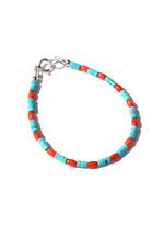 Blue Turquoise Heishi and Coral Bead Bracelet