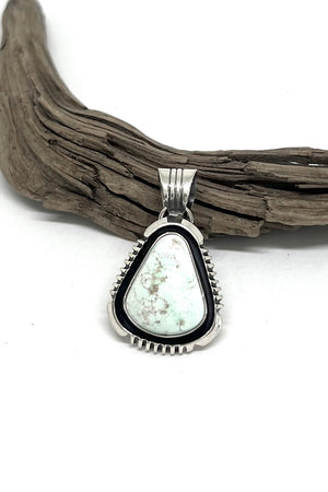 Dry Creek White Turquoise Sterling Silver Pendant by Will Denetdale