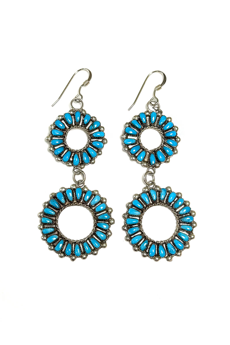 Zuni Sterling Silver Turquoise Double Drop Chandelier Earrings