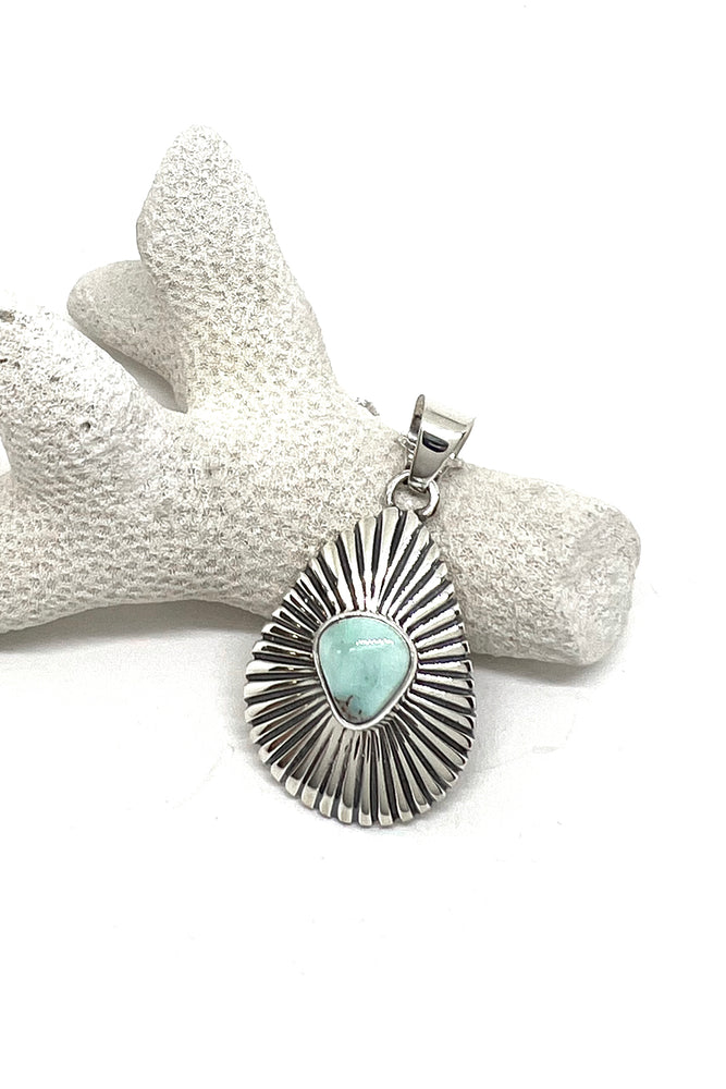 Navajo Sterling Silver and Dry Creek Turquoise Pendant by Charlie Bowie