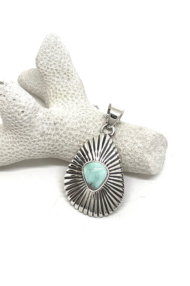 Navajo Sterling Silver and Dry Creek Turquoise Pendant by Charlie
