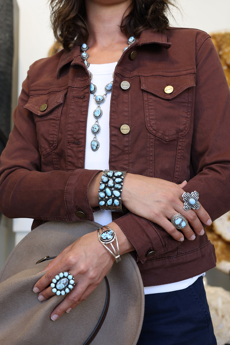 Navajo Handmade Golden Hills Turquoise Cuff Bracelet – Sterling Silver