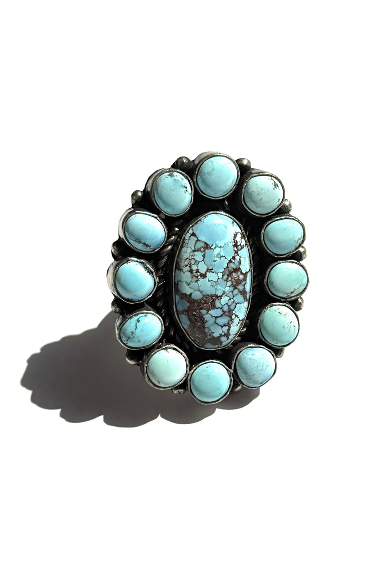 Navajo Handmade Golden Hills Turquoise Cluster Ring – Sterling Silver