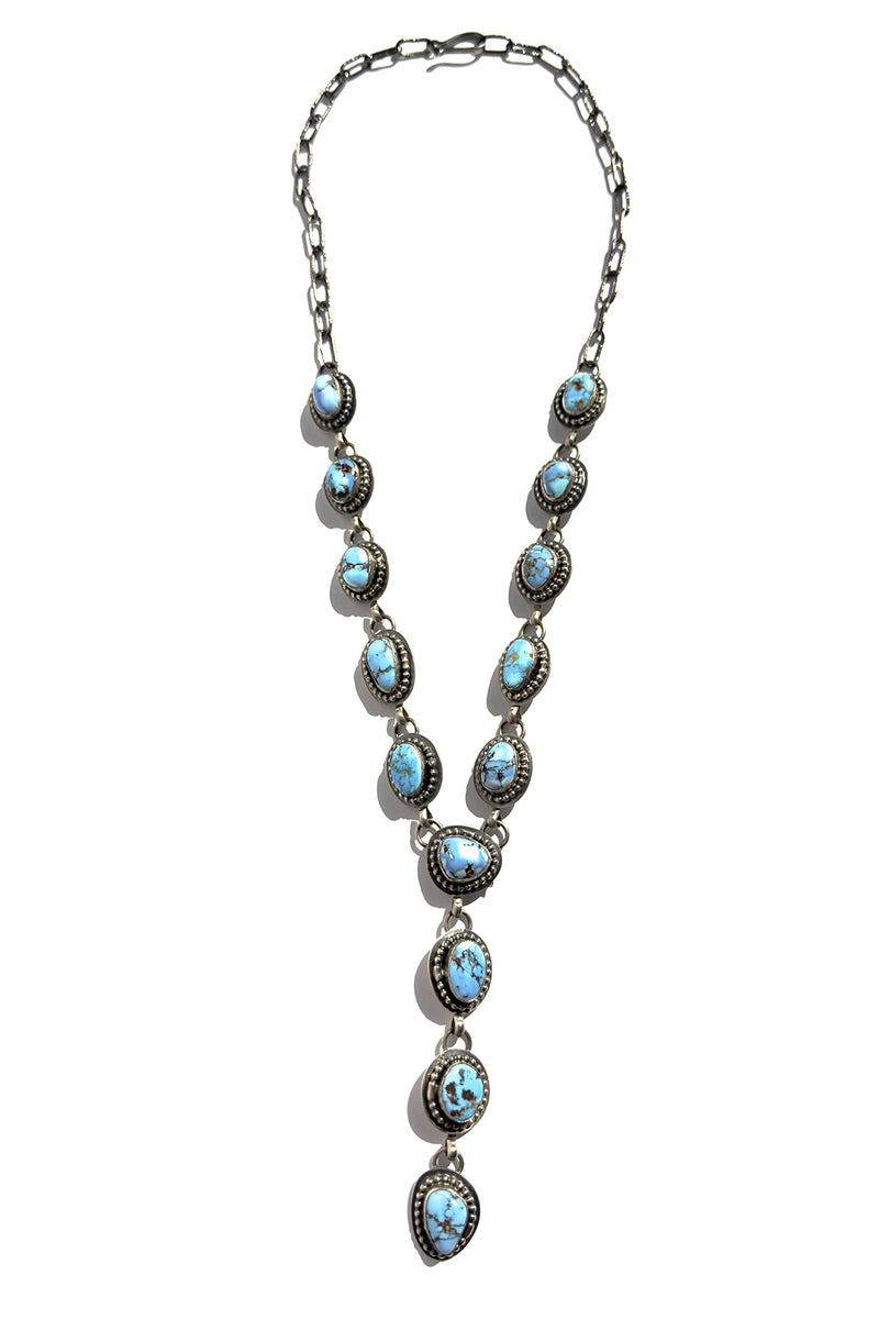 Navajo Handmade Golden Hills Turquoise Lariat Necklace – Sterling Silver