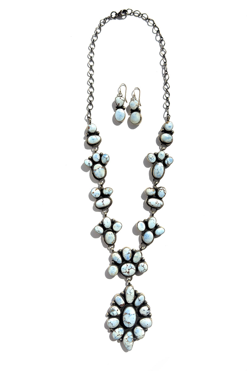 Navajo Handmade Golden Hills Turquoise Cluster Necklace – Sterling Silver