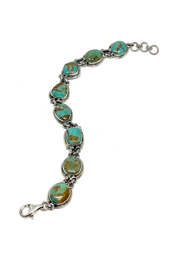 
                
                    Load image into Gallery viewer, Green Turquoise Sterling Silver Link Bracelet
                
            