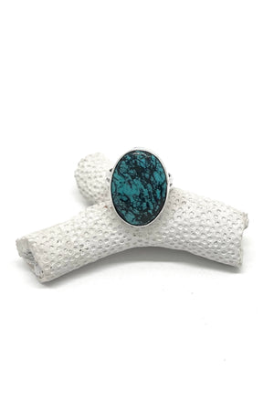 
                
                    Load image into Gallery viewer, Everette and Mary Teller Oval Kingman Turquoise Ring (Size 6.5)
                
            