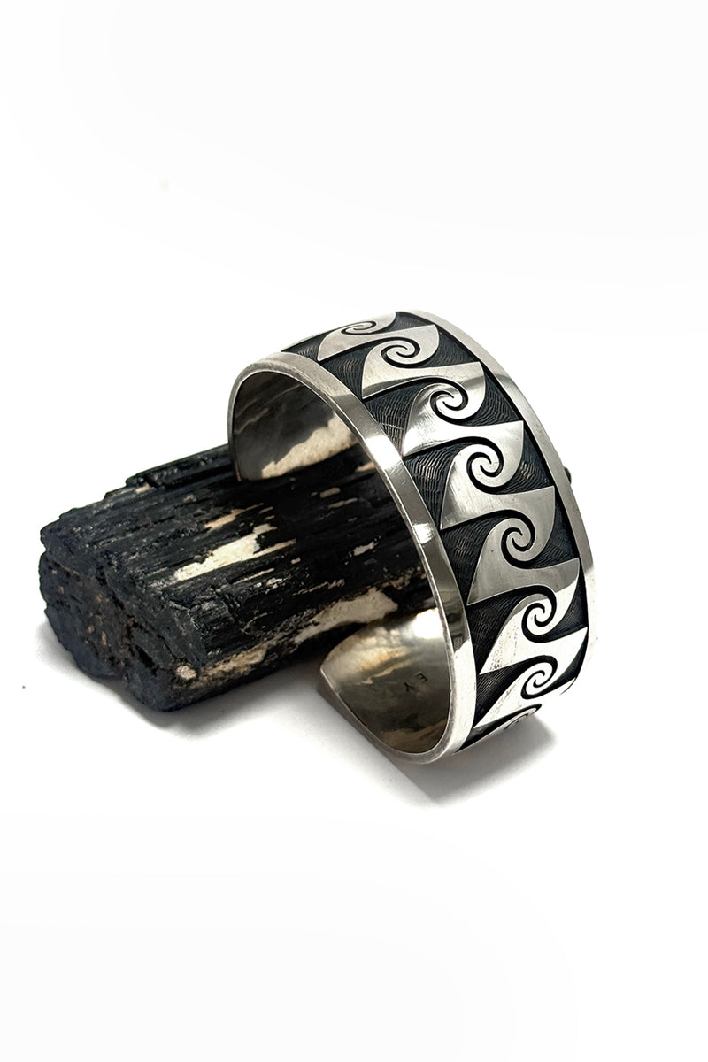 Hopi Sterling Silver Overlay Cuff Bracelet – Geometric Design