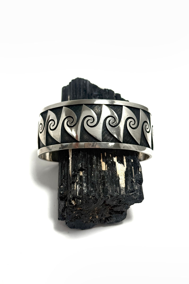 Hopi Sterling Silver Overlay Cuff Bracelet – Geometric Design